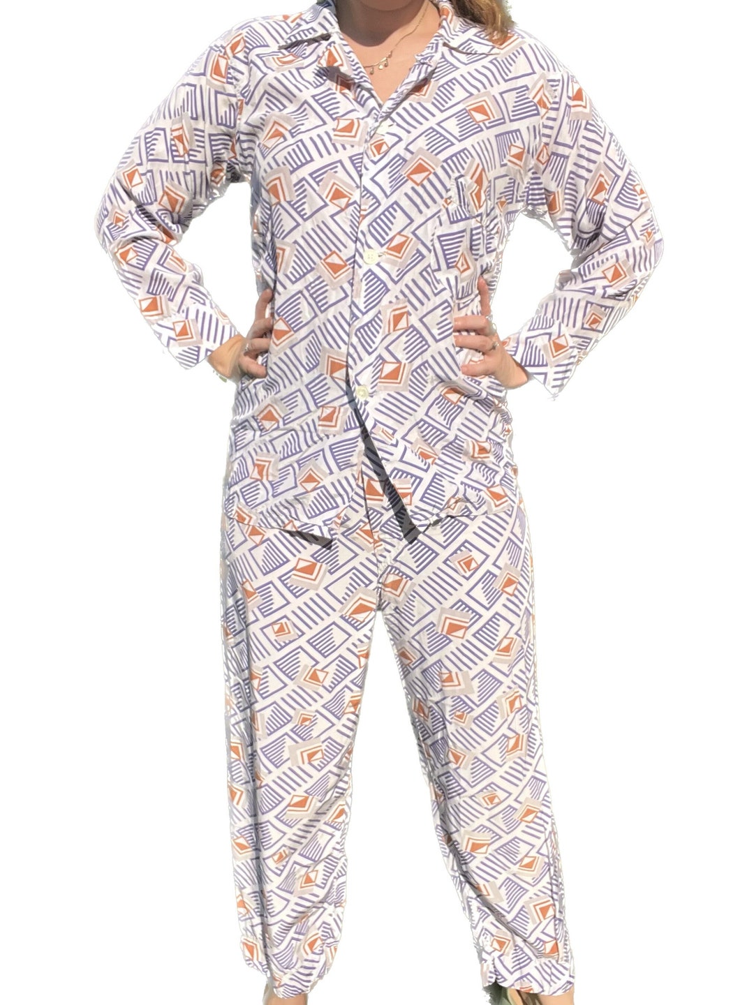 1940s Cold Rayon Geometric Print Pajamas by Textron | 40s Art Deco