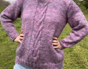 Suéter de punto trenzado morado de los años 80 / Suéter de invierno acogedor lila de los años 80