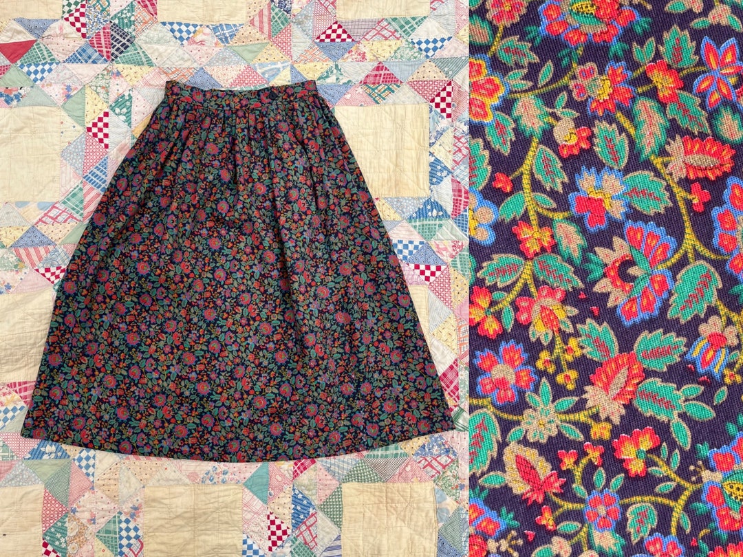 80’s Red Floral Medallion Slitted Skirt by Metroline