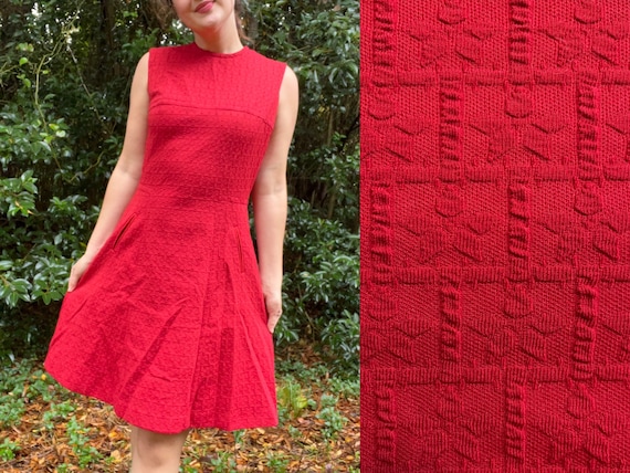 1960s Textured Red Mod Dress by Kay Windsor - image 1