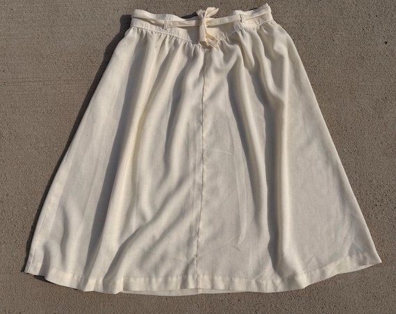 1970s Cream Basque Waist Midi Skirt