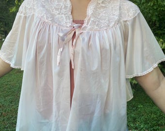 1950s Light Pink Bed Jacket by Vanity Fair | Size Medium | 50s Nylon Lingerie