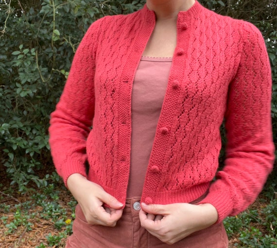 1940s Cranberry Pink Cardigan Sweater - image 2