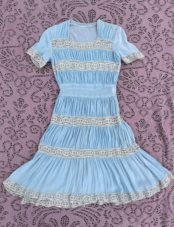 1940s Sky Blue Party Dress | Tiered 40s Dress wit… - image 1