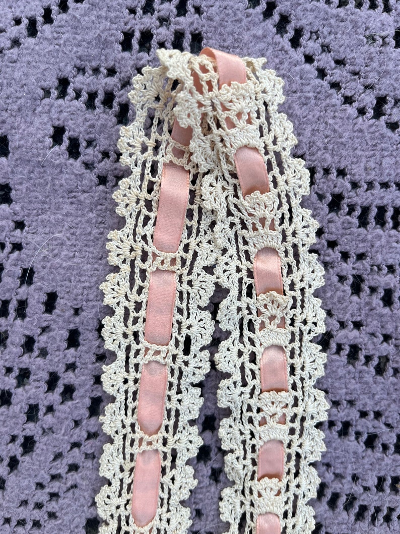 Antique Edwardian Crochet Yoke With 3D Flowers and Pink Ribbon Etsy