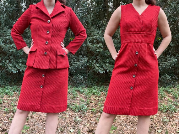 1970s Red Suit by Alex Garay Ltd. | 70s Dress wit… - image 1