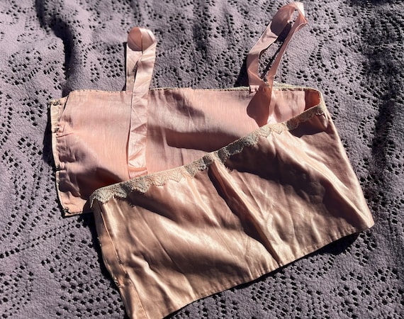 Antique Edwardian Pink Silk Camisole | 1900s Cors… - image 2