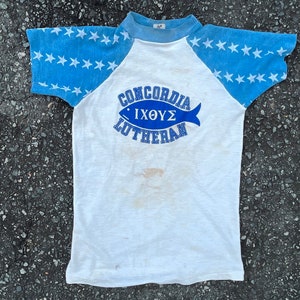 1970s Distressed School T-Shirt | Concordia Lutheran | XS