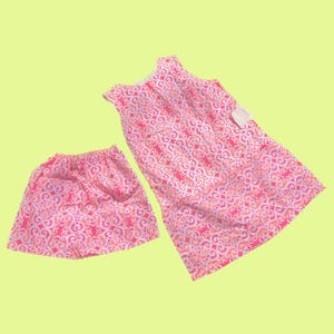 Set di pantaloncini da gioco con stampa geometrica rosa e arancione anni &#39;60 con etichetta originale