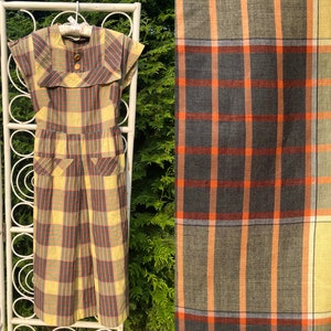 1940s Yellow Plaid Dress | 40s Day Dress by Ray Shire Mode