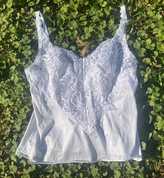1980s White Camisole Lingerie Tank Top by Vanity Fair | Lace