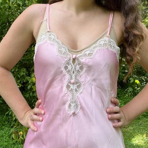 Y2K Bubblegum Pink Low-Cut Lace-Embellished Nightgown Slip Dress by J.O. Intimates