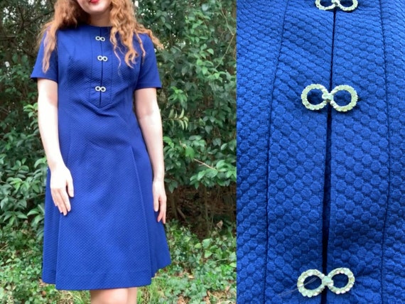 1960s Royal Blue Dress With Rhinestone Embellishments by Jule wyn