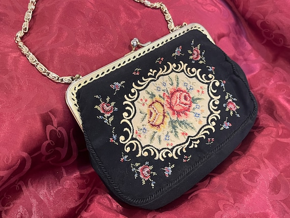 1980s Does 1950s Petit Point Tapestry Evening Bag - image 1