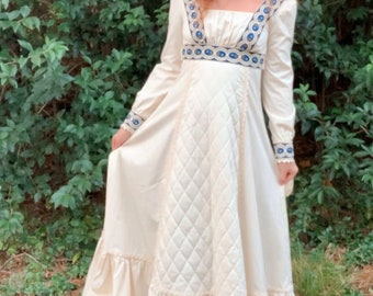 Vintage Gunne Sax dress | white blue floral corset lace-up