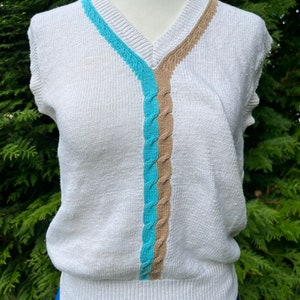 1980s White Blue Brown Sweater Vest | Knitwear by DiFini