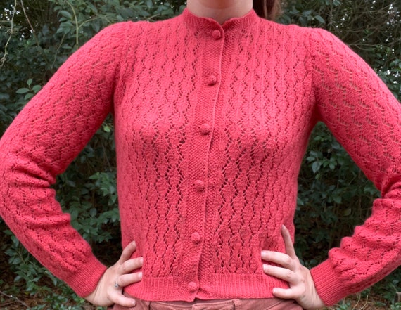 1940s Cranberry Pink Cardigan Sweater - image 1