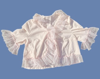 1950s Light Pink Ruffled Nylon Bed Jacket by Stella Faqin | Vintage Lingerie Layering