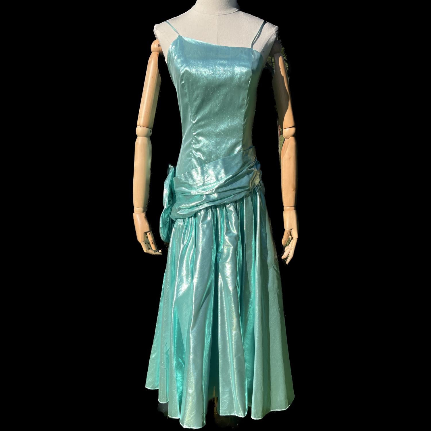 1980s Ice Blue Metallic Prom Dress or Floral Gown | 80s Sleeveless ...