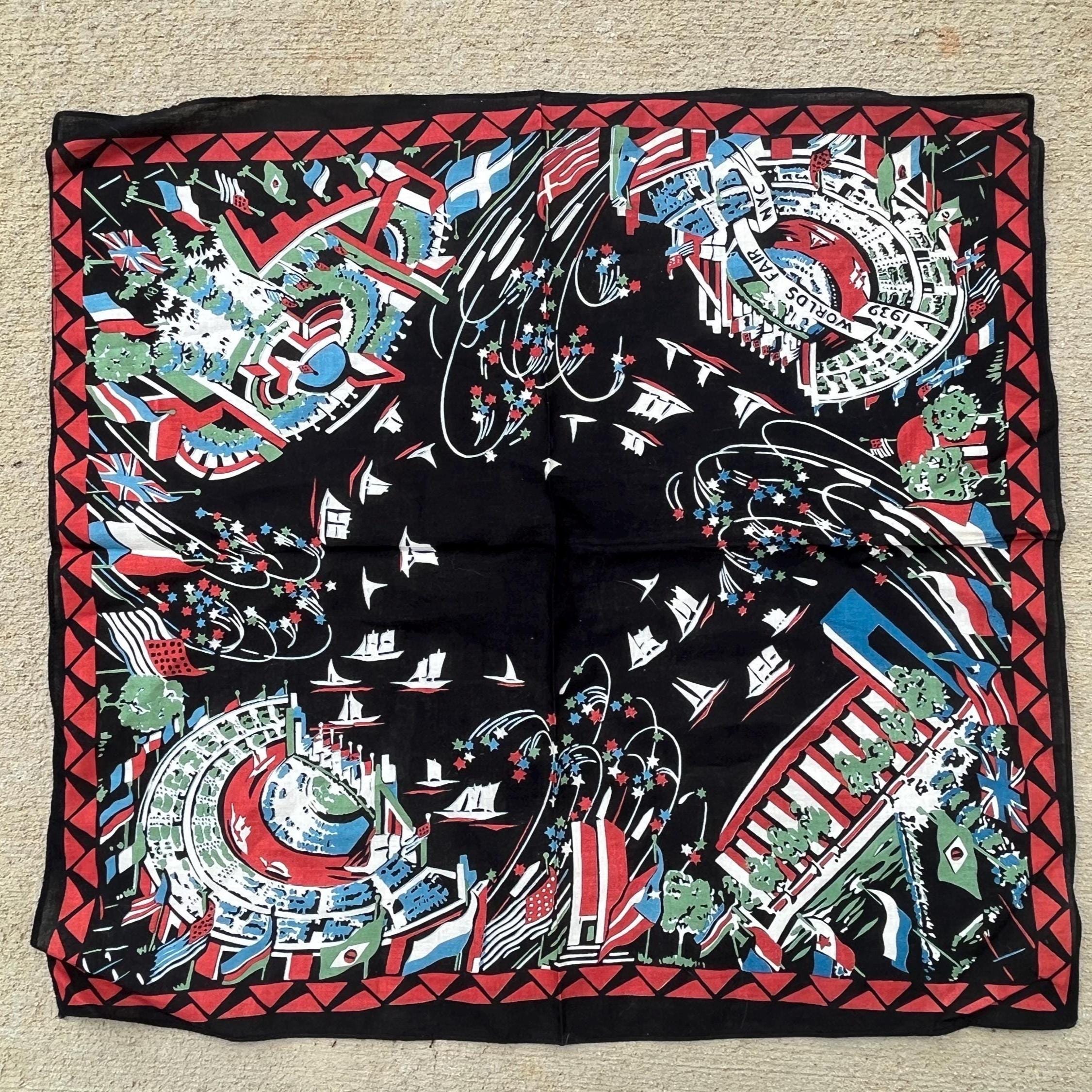 小物 goa archive 00s y2k stall Bandana Afghan 1990s New York World's Fair Bandana Scarf Reprint - Etsy