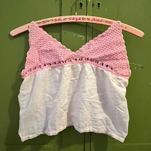 Antique Edwardian Corset Cover in Pink with Crochet Yoke