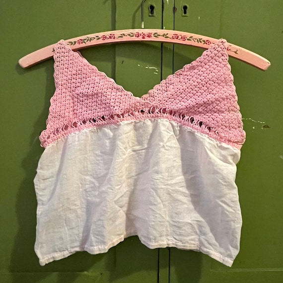 Antique Edwardian Corset Cover in Pink with Croch… - image 1