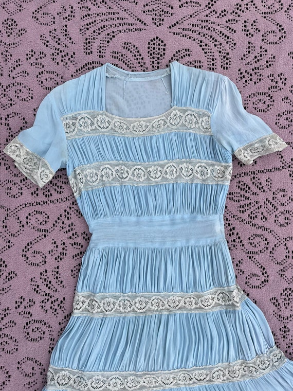 1940s Sky Blue Party Dress | Tiered 40s Dress wit… - image 4