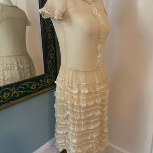 Antique 1920s Cream Ribbon and Lace Trimmed Tea Dress