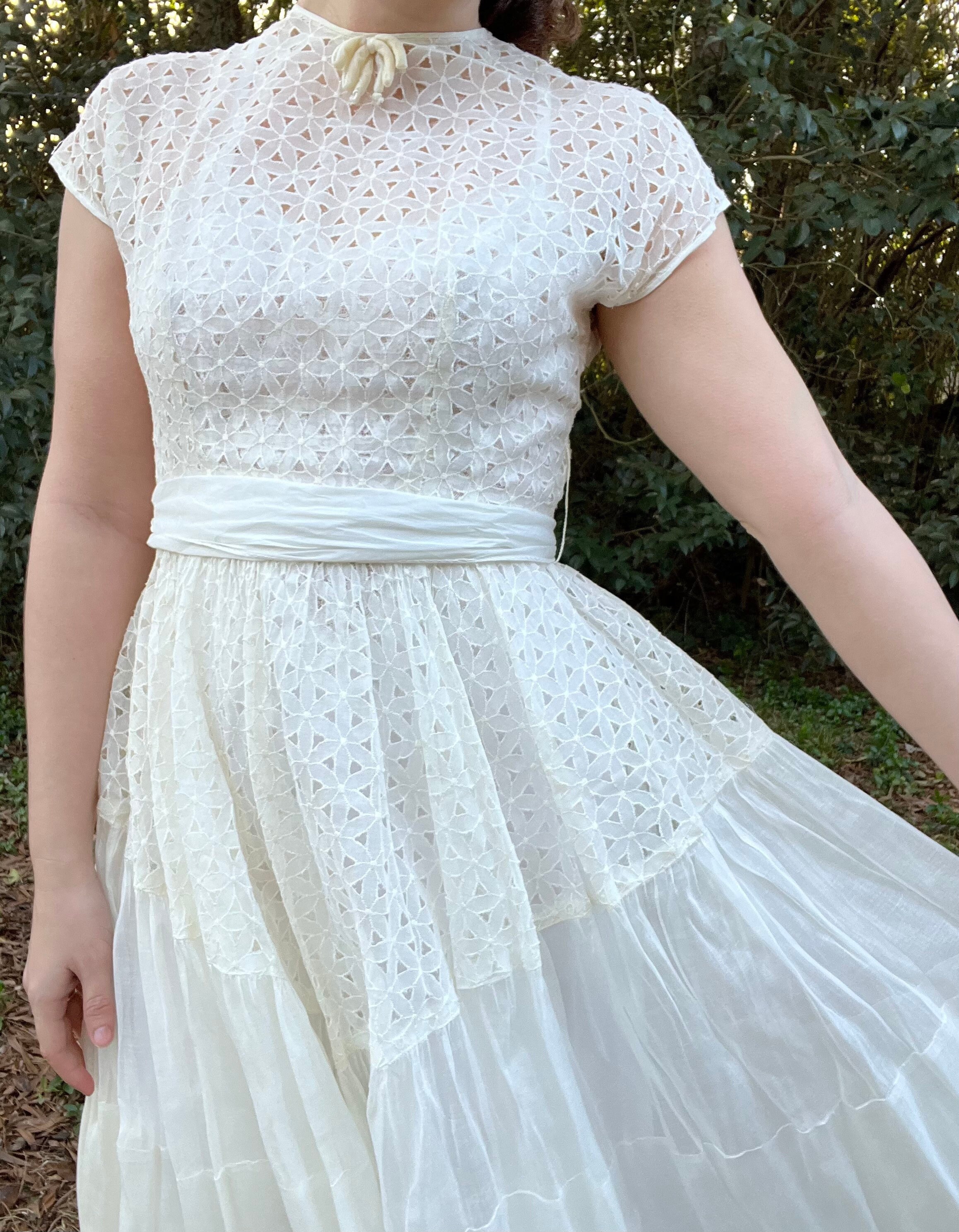 50s Bridal Gown | Polka Dot Tea Length Vintage Wedding Dress main image 1
