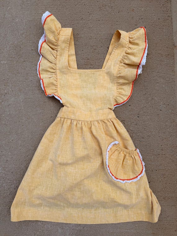 1970s Kids’ Yellow Pinafore Dress by Growing Girl | Size 12