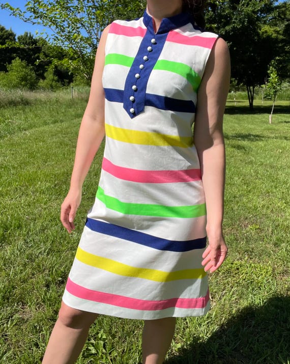 1960s Colorful Striped Mod Shift Dress by Henry-Lee