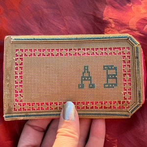 Antique Victorian Perforated Paper Pouch with Needlework Initials