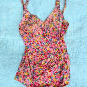 1980s Pink Floral One Piece Swimsuit by Roxanne Bra Sized