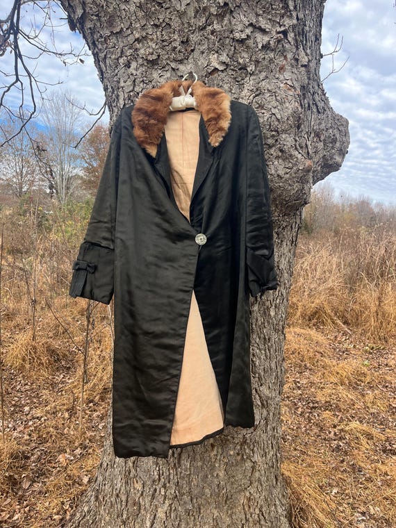 Antique 1920s Silk Coat With Fur Collar - Etsy