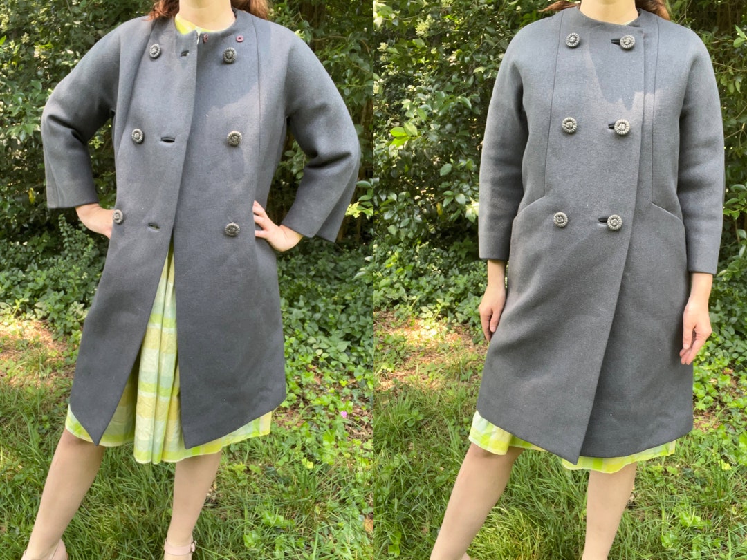 1960s Black Moire Double Breasted Coat
