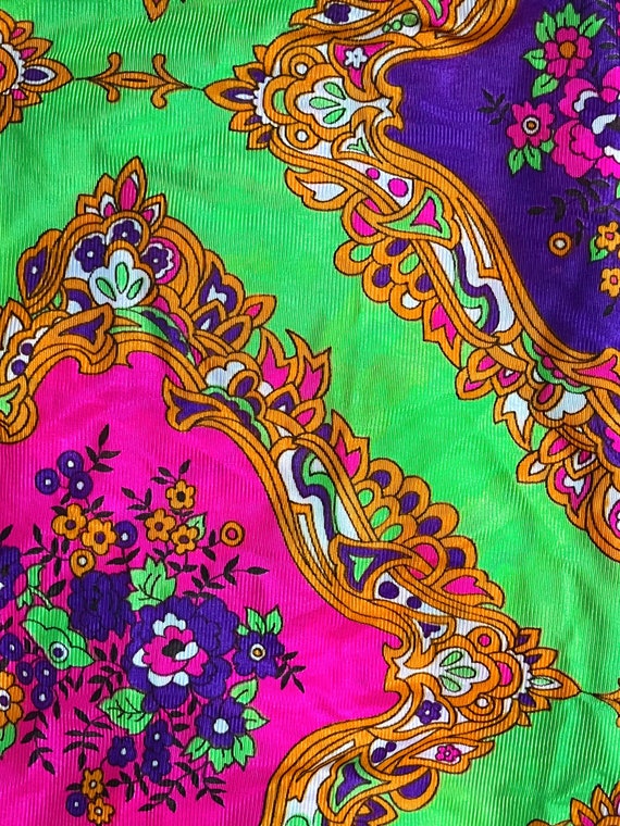 1970s Vibrant Neon Psychedelic Maxi Skirt | Size … - image 6