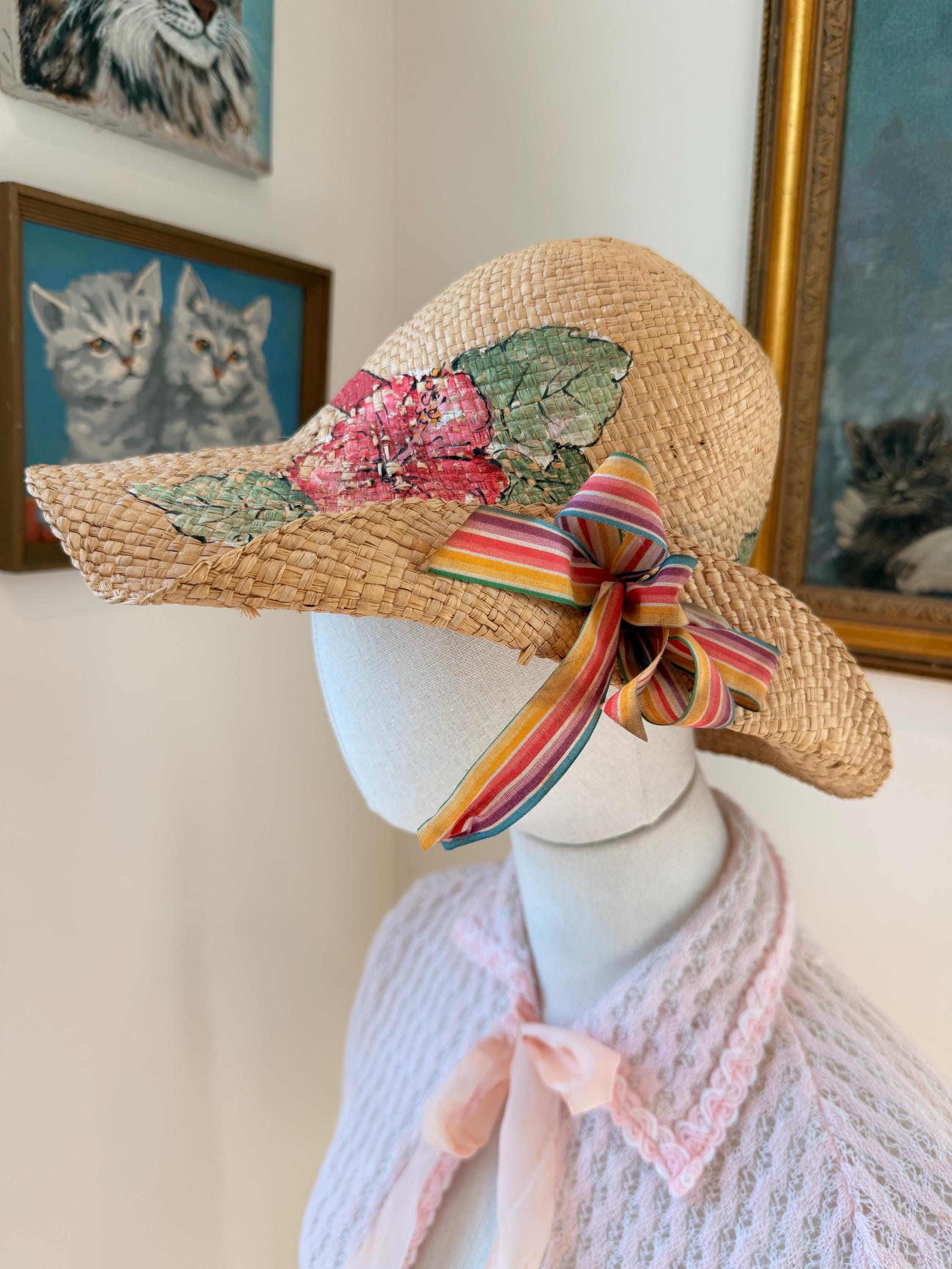 Vtg 70s Floppy Straw Bucket Hat Beach Boho Flowers Hat Grannycore Festival 70s Beach Hat - Etsy main image 2