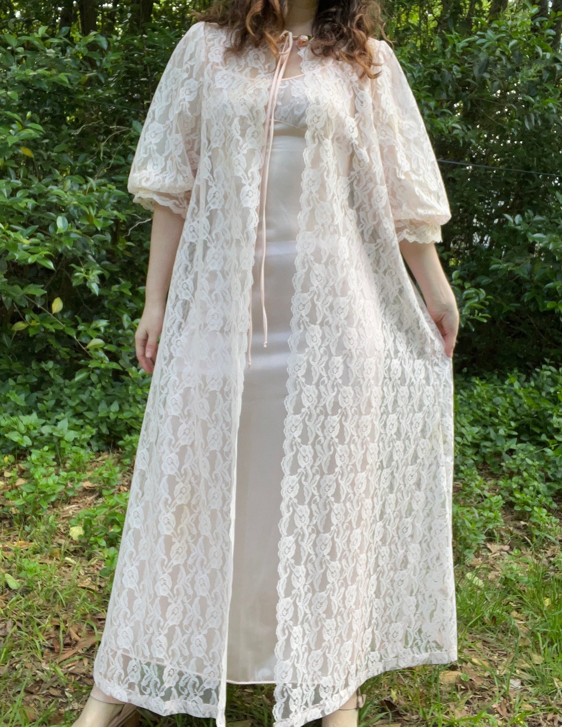 1980s Light Pink Lace Peignoir Set With Roses - Etsy