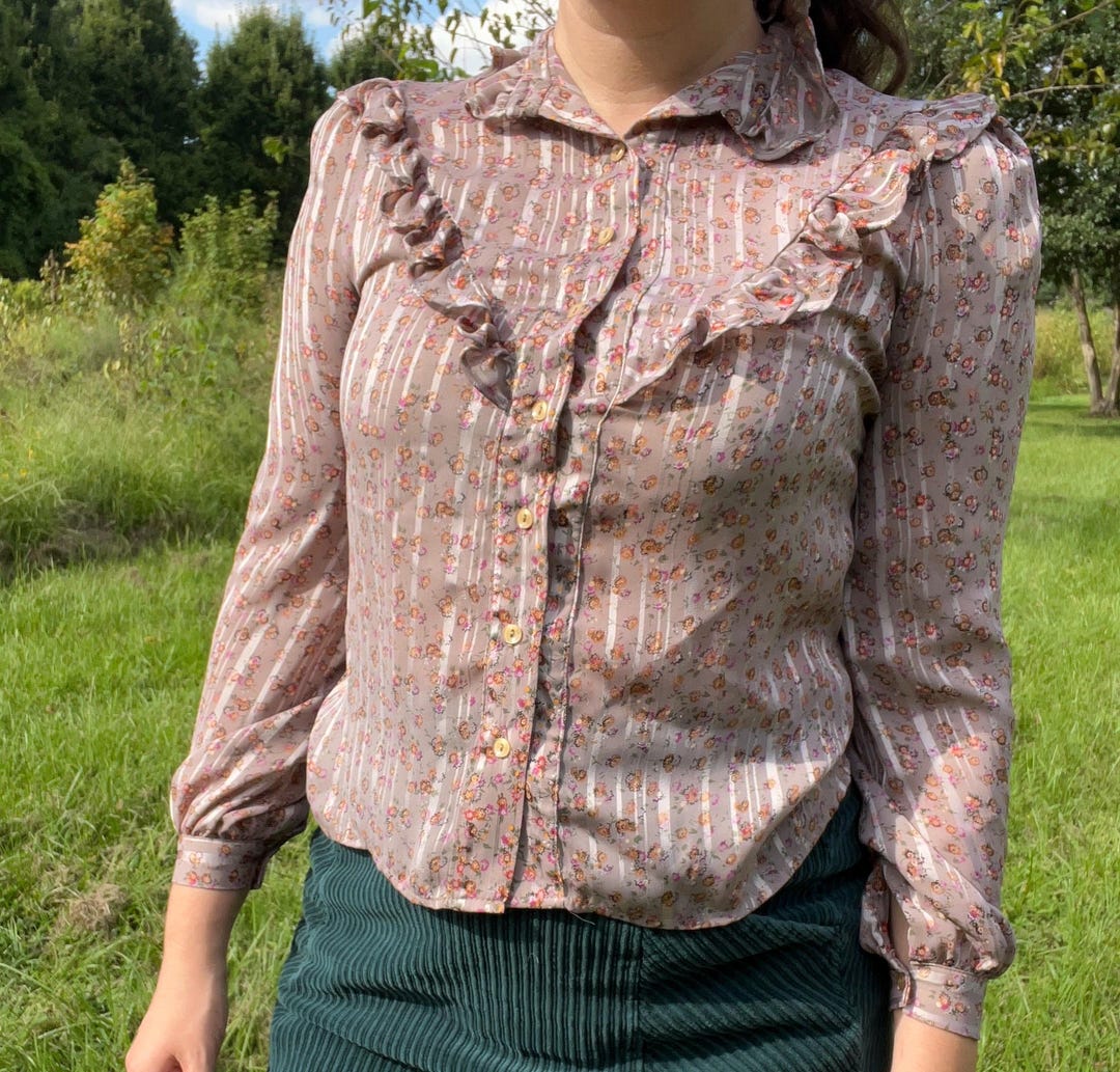 1970s Striped Floral Ruffle Blouse by LATC Los Angeles Top Co. - Etsy