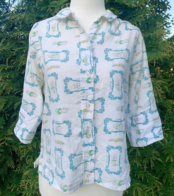 1950s 1960s Cos Cob Novelty Print Button Down Shi… - image 3