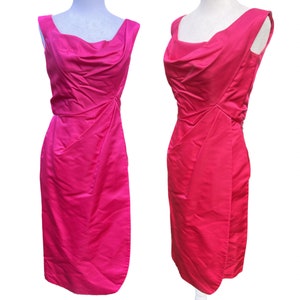 1960s Ceil Chapman Hot Pink Draped Cocktail Dress | XS