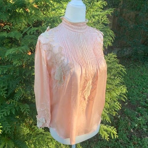 Antique 1900s Edwardian Blouse / Bodice - Pink Satin with Shabby White Velvet Appliques