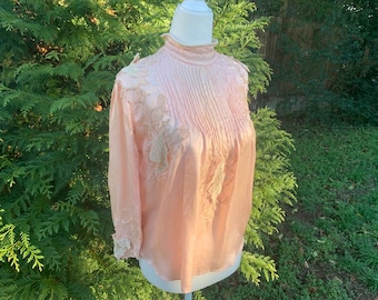 Antik blus/liv från 1900-talet - edwardiansk - rosa satin med applikationer i shabby vitt sammet