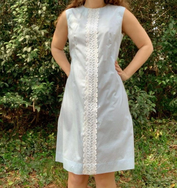 1960s Homemade Dress - Baby Blue Swiss Dot