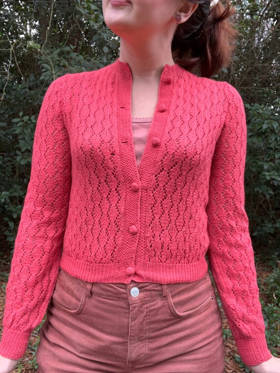 1940s Cranberry Pink Cardigan Sweater - image 6