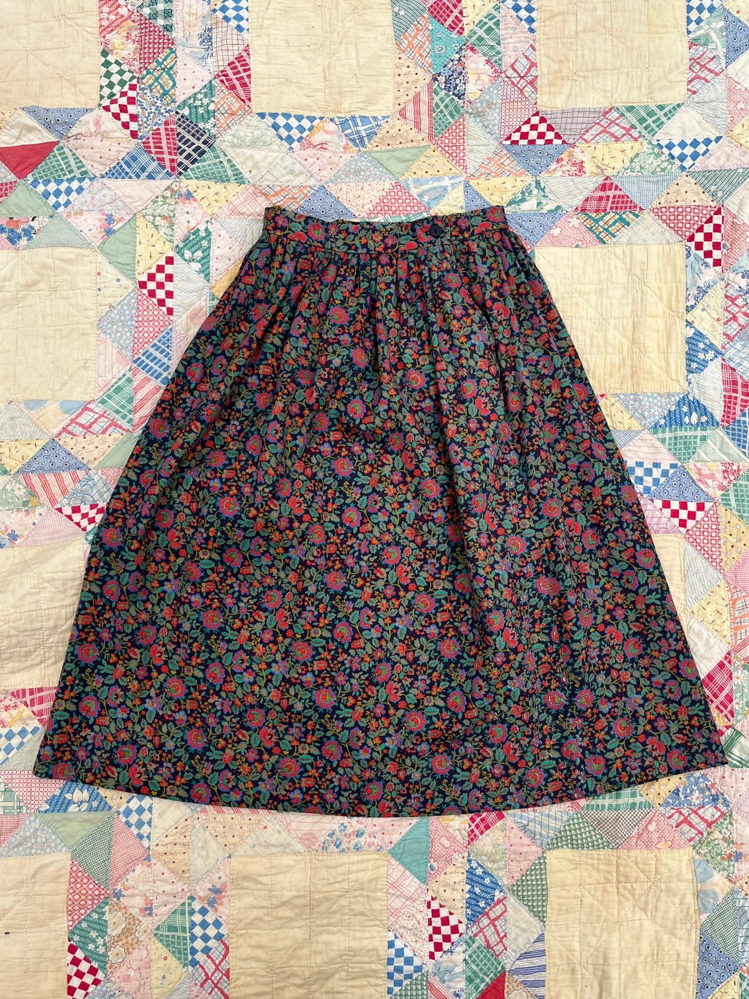 80’s Red Floral Medallion Slitted Skirt by Metroline main image 0