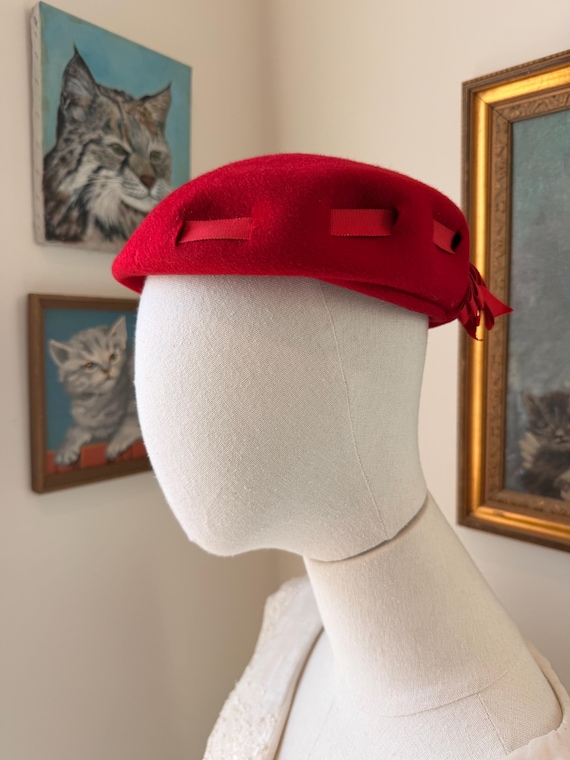 1960s Cherry Red Hat Beret Cap | Glenover Henry Pollak 100  display picture 3