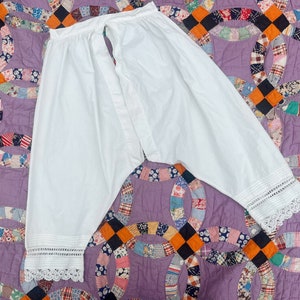 Antique Edwardian Pantaloons | 28&quot; Waist | 1900s White Cotton Bloomers