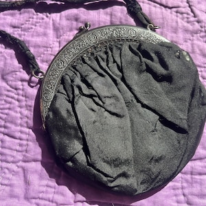 Antique Victorian Black Silk Handbag with Coin Purse
