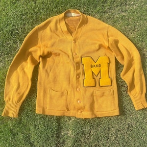 1940s Varsity Letterman Cardigan with Band M Initial in Gold